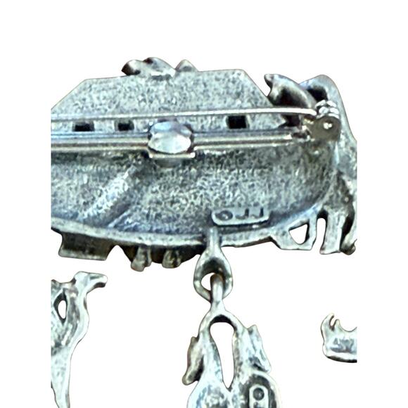Noahs Ark JJ Jonette Jewelry Signed Brooch Pin Pewter Dangling Animal Pairs VTG - Picture 7 of 8